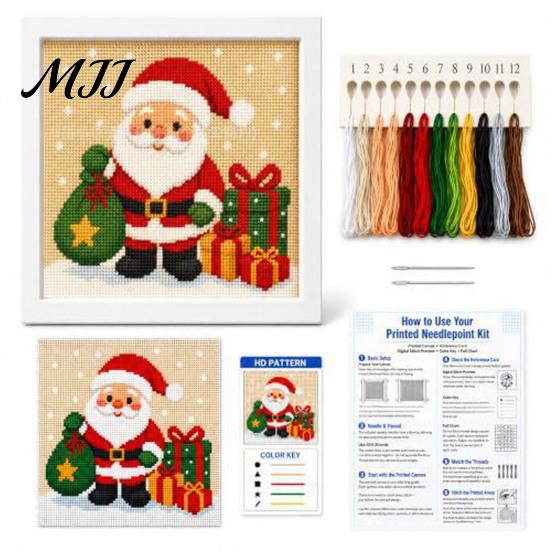 Festive Tabletop Decoration Kits DIY Christmas Needlepoint Kit, Holiday Cross Stitch Santa Snowman Elk Patterns, Theme Beginners Needlework Craft Kit