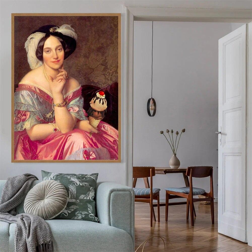 Banksy Style Print Wall Art Altered Art Ice Cream Poster Vintage Victorian Portrait Canvas Painting Gallery Home Room Decor