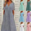 Women's Fashion Casual Solid Color Round Neck Button Off Shoulder Short Sleeve Pocket Dress