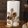 Waterproof Paper Towel Stand Holder Countertop, Bird Ginkgo Rose Roll with Stable Solid Wood Base Base, Vintage Metal Toilet for Kitchen, Living Room,