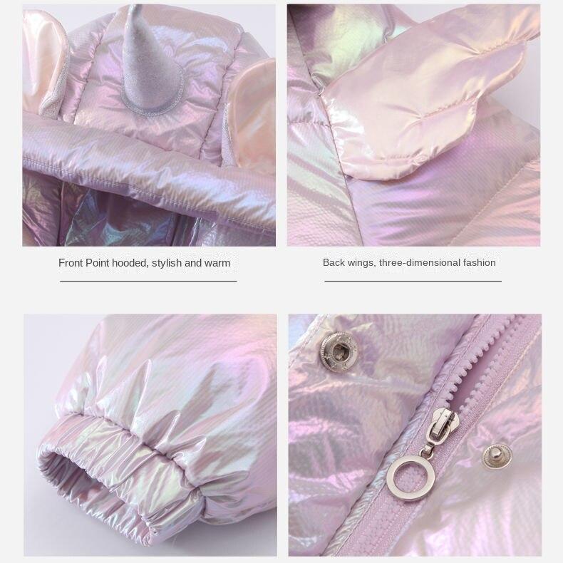 Глянцевый длинный пуховик для девочек, модная куртка с хлопковой подкладкой в ​​корейском стиле с крыльями