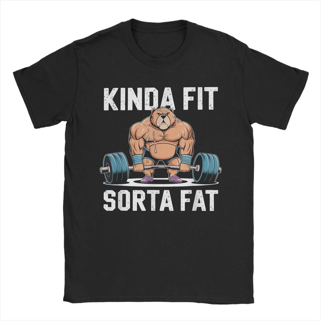 Funny Kinda Fit Sorta Fat Gym Panda Weightlifting TShirt Unisex Awesome 100 Cotton Tee Shirt Crew Neck Short Sleeve T Shirts
