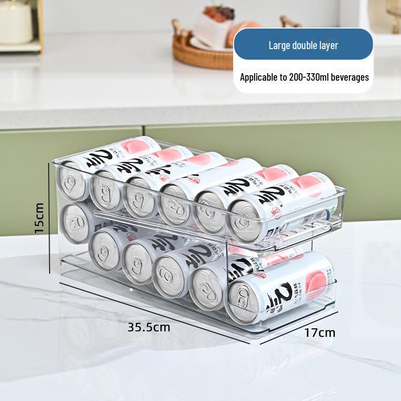 Dual-Layer Beverage Can Storage Rack for Refrigerator - Food-Grade, Automatic Filling