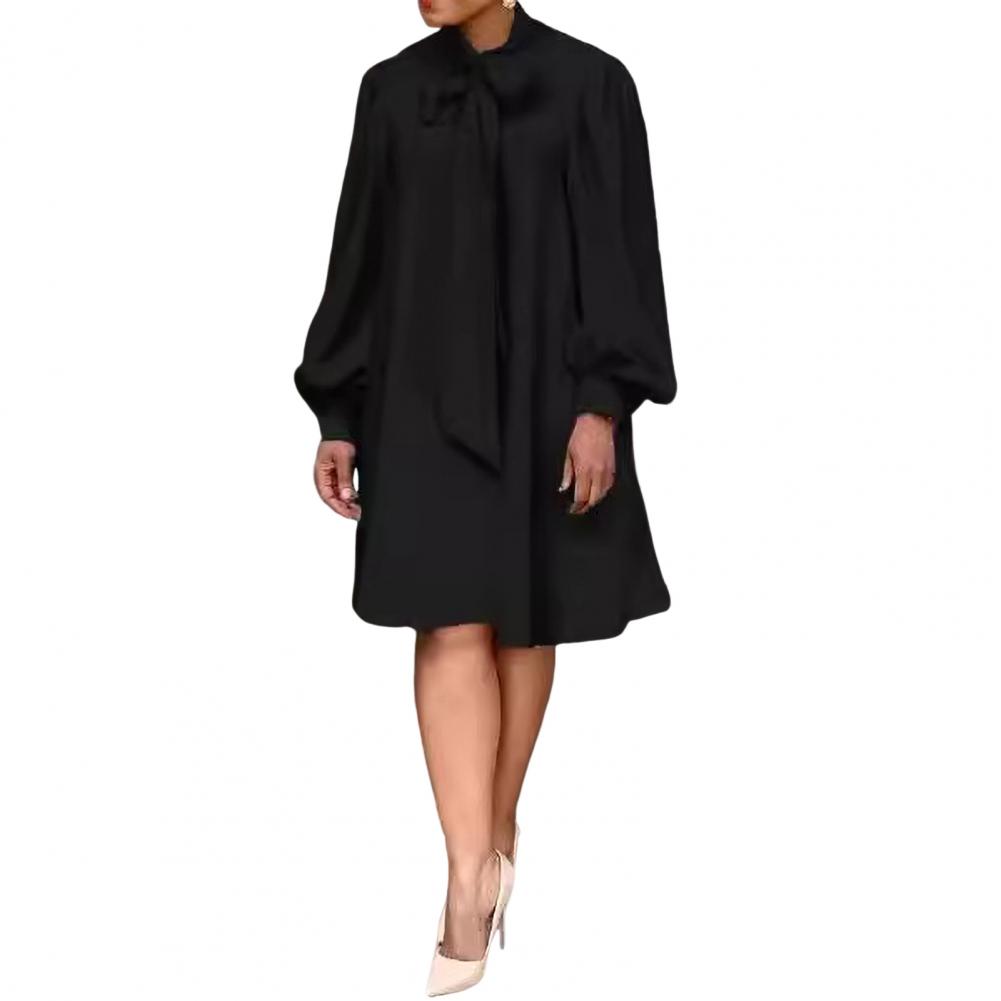 Женское платье свободного кроя Шнуровка Бант на шее Длинные рукава-фонарики Однотонное Длина до колена Формальное Для офиса Повседневное Миди-платье