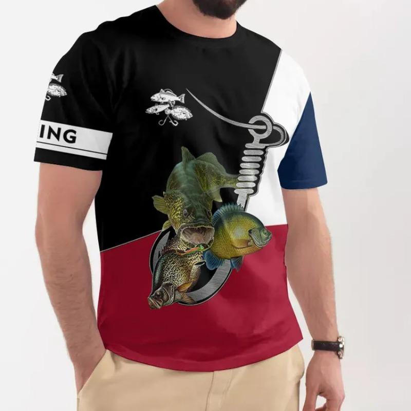 Летние мужские футболки для рыбалки с коротким рукавом, 3D-принтом рыбы, уличные футболки, хип-хоп, большого размера, мужские футболки, свободные, повседневные, с круглым вырезом, топы