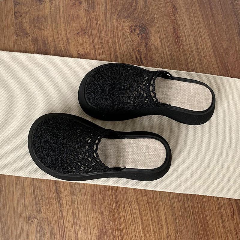 Модные женские летние тапочки 2024 года, новые кружевные сетчатые тапочки с выемками, юбка, хлопковые льняные сандалии, женские тапочки для отдыха на платформе