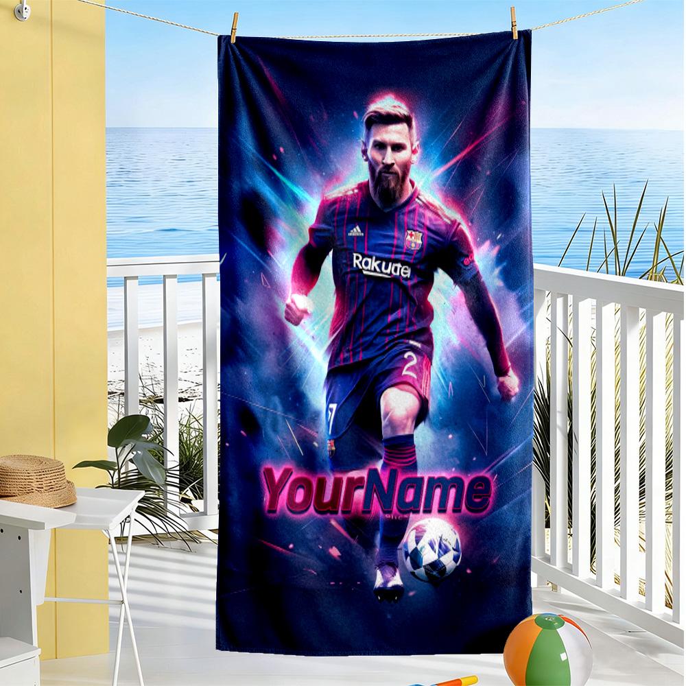 Messi Personalized Name Beach Towel Super Soft Microfiber Quickdry Fabric Perfect for Traveling Yoga Camping and Swimming