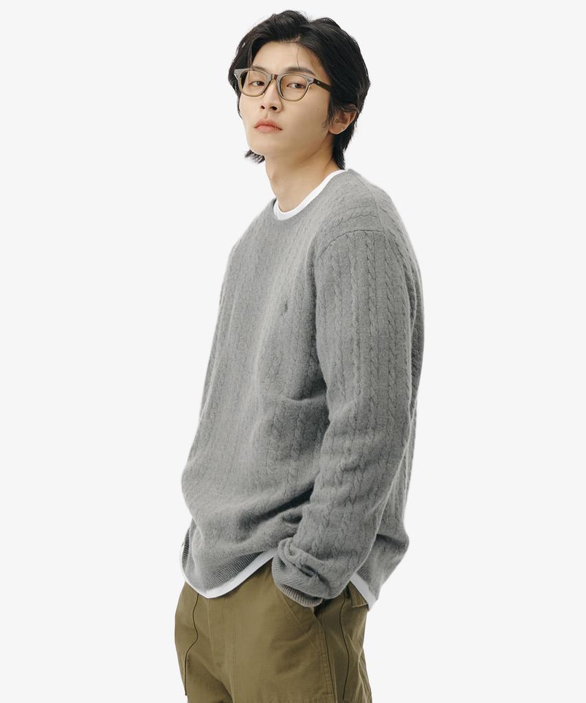 POLO RALPH LAUREN Cable Knit Wool Cotton Sweater - Grey