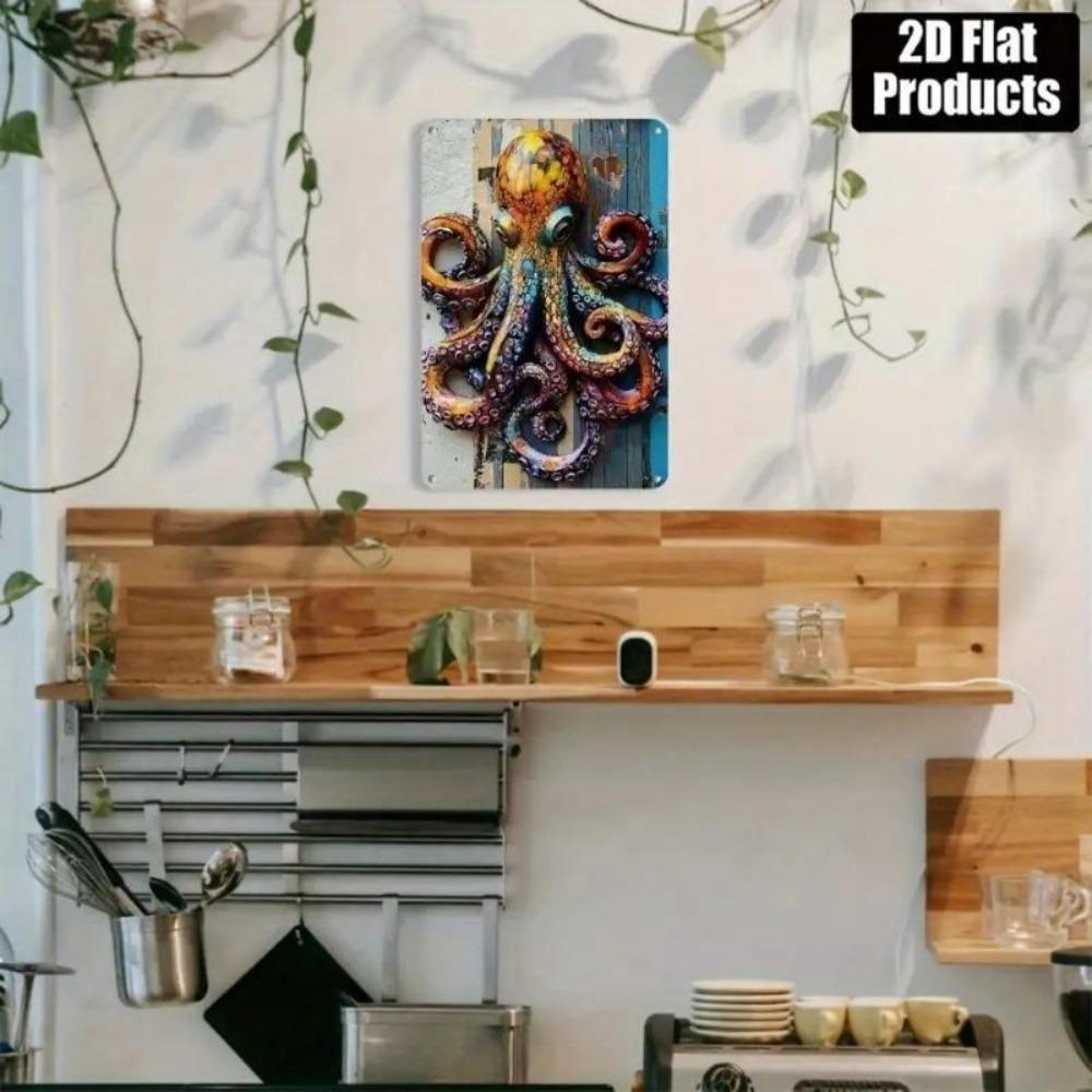 Vintage Octopus Metal Sign 2D Wall Art Nautical Home Decor