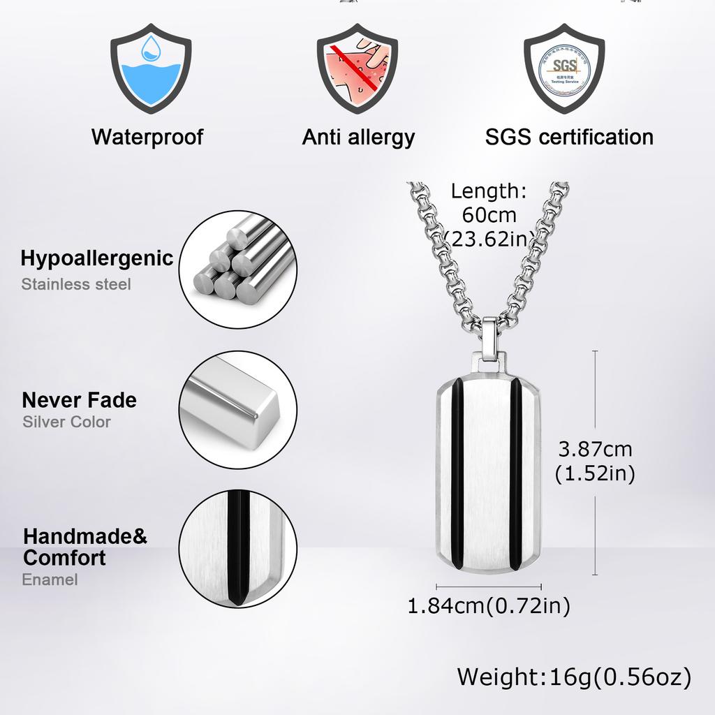 Vnox Men's Stainless Steel Dogtag Necklaces, Two Grooved Striped Dog Tag Pendant with Box Chain Collar Gift for Him
