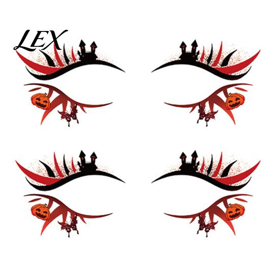 Removable Face Tattoo Stickers 2 Pairs Halloween Eye Stickers, Waterproof Temporary Decals with Costume Accessories Pumpkin Bat Spider Web, Easy Apply