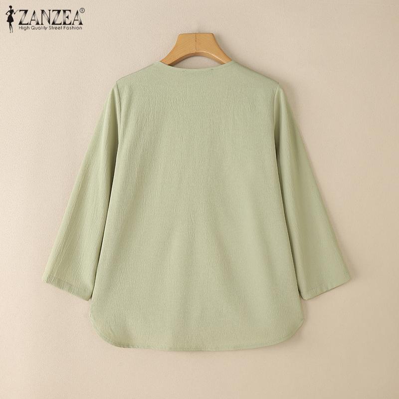 ZANZEA Женская повседневная блузка с V-образным вырезом и рукавом 3/4, свободного кроя, тонкая