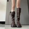 Мода Винтаж Платформа Женские Сапоги До Колена Модные Слип-Он Рыцарь Длинные Ботильоны Квадратный Каблук Туфли Largas De Mujer