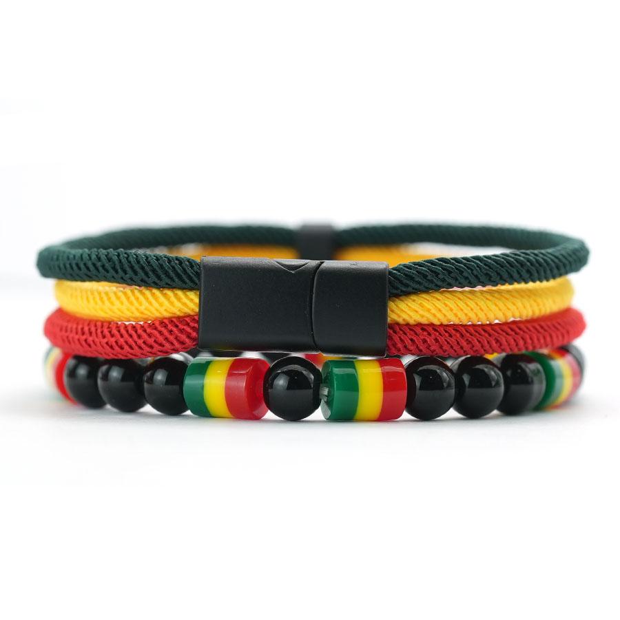 New Creative National Flag Color String Bracelet For Men 8mm Obsidian Strand Braslet Grade A 4mm Cord Chain Wrap Braclet Homme