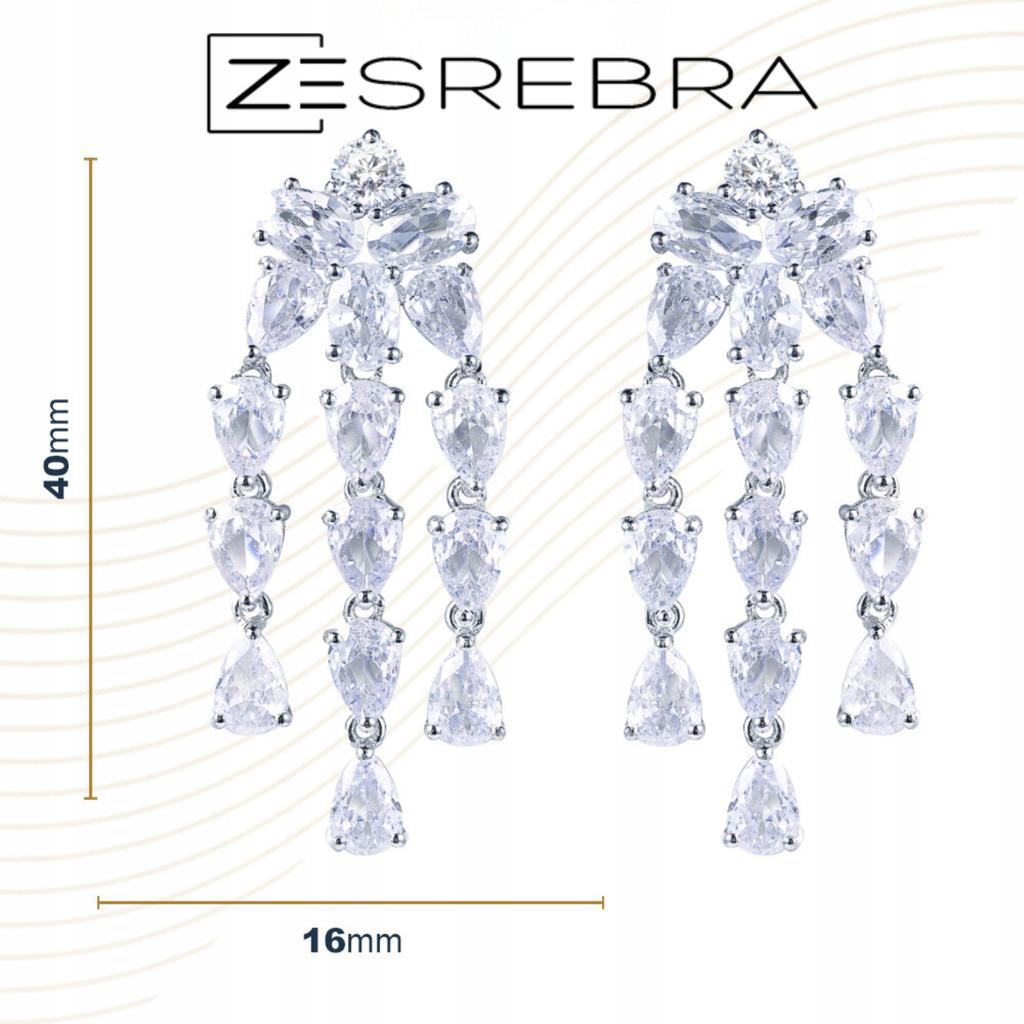 Elegant Evening Earrings, 925, Cubic Zirconia, Long, Movable