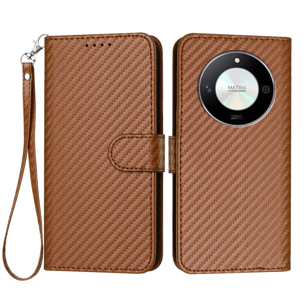 For Honor X9b 5G/Honor Magic6 Lite 5G/Honor X50 GT 5G/Honor X50 Pro 5G/Honor X50 5G Wallet Case with Strap Carbon Fiber Texture Leather Mobile Cover