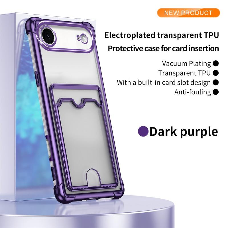 Прозрачный противоударный чехол с покрытием для iPhone 17 Air 17 Pro Max 16 Plus 15 14 13 12 Mini 11Pro с держателем для карт-кошелька, мягкая силиконовая крышка