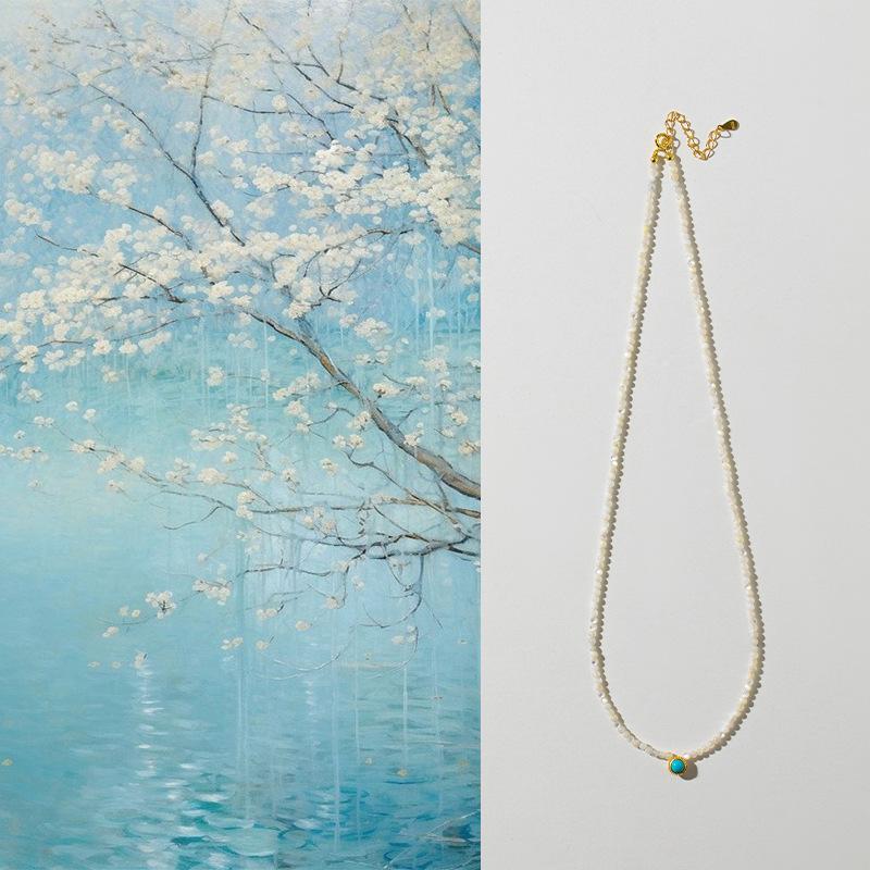 Nebula Falls New Chinese Style Natural White Mother-of-Pearl Beaded Necklace for Women, Unique Design with a Chinese Flair