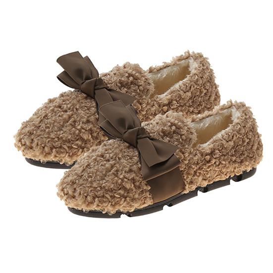 Women Autumn Winter Bowknot Anti-skid Thicken Warm Walking Loafers Shoes