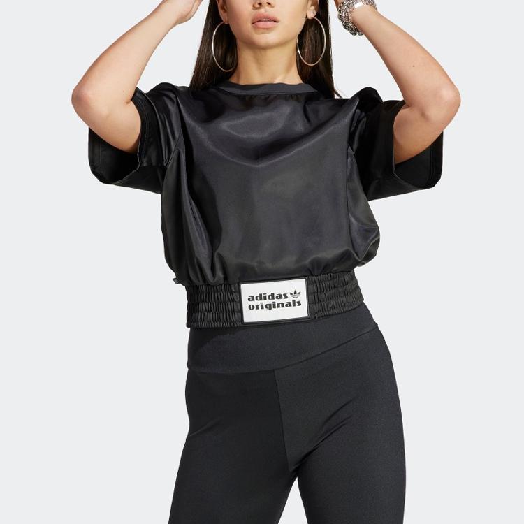 Adidas Укороченная футболка с логотипом Originals Spicy Girls, женские топы, черные IC8540