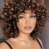 Short Curly Wig With Bangs For Black Women - Ombre Brown Kinky Curls Glueless Synthetic Hairpiece Soft Loose Waves