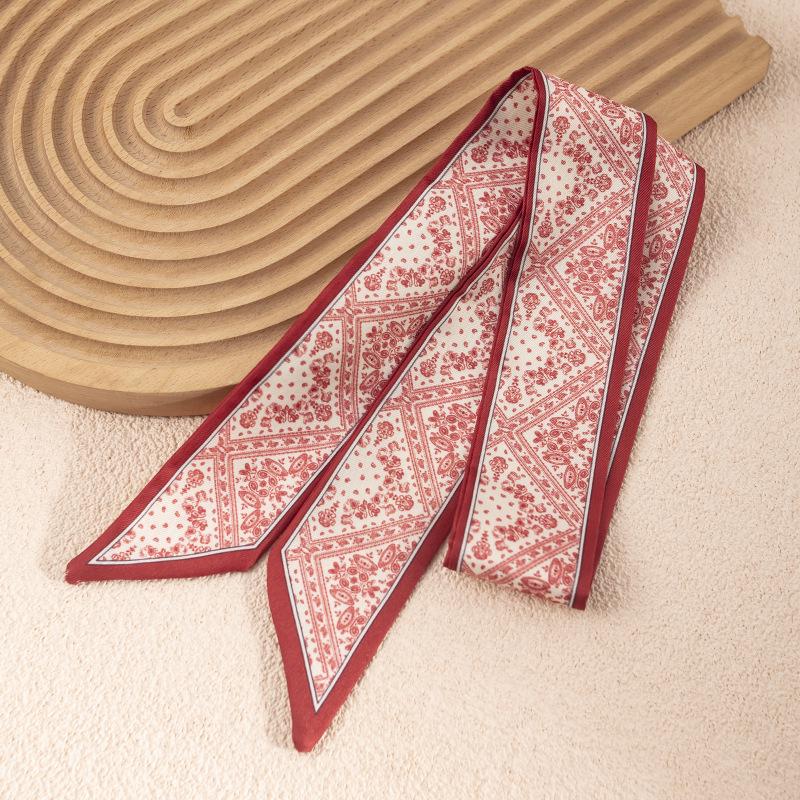 Women's Red Double-Sided Silk Scarf: Versatile Ribbon for Professional OL Wear or Headband, Perfect for Spring/Summer Korean Fashion.
