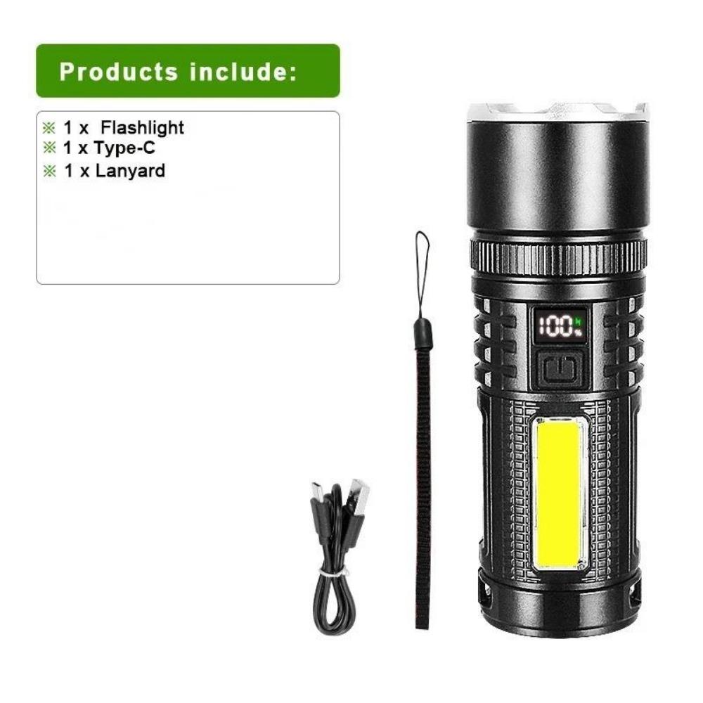 Мощный фонарик с многофункциональным цифровым дисплеем, фонарь для кемпинга на открытом воздухе, перезаряжаемый через USB, телескопический зум-фонарь