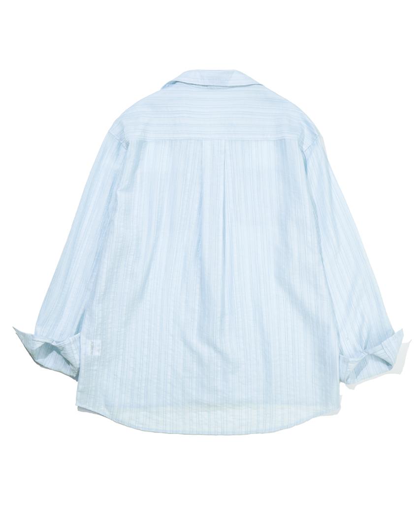 ROWDY Airy Sheer Stripe Open Collar Shirt_Sky Blue