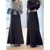 Women's Black Cashmere A-Line Midi Skirt - High-Waisted, Slimming, Casual for Spring, Autumn, and Winter