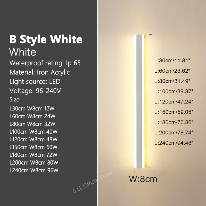 Modern Waterproof outdoor Long Strip LED wall lamps IP65 Aluminum Wall Light Garden porch Sconce Lights 110V 220V wall washer