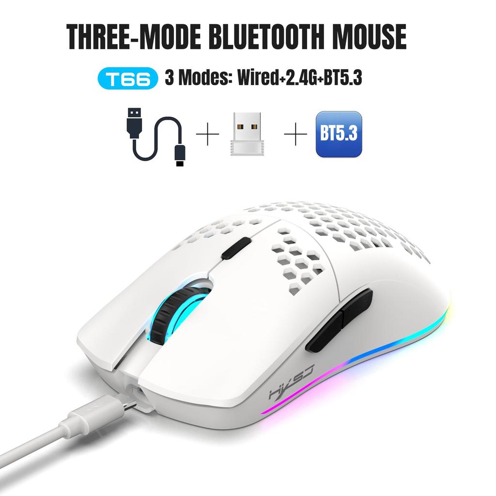 ZIYOU LANG T66 Wireless Gaming 1000Hz Report RGB DPI White Mouse, Rate, Illumination, 5-Level Adjustment, 90g,