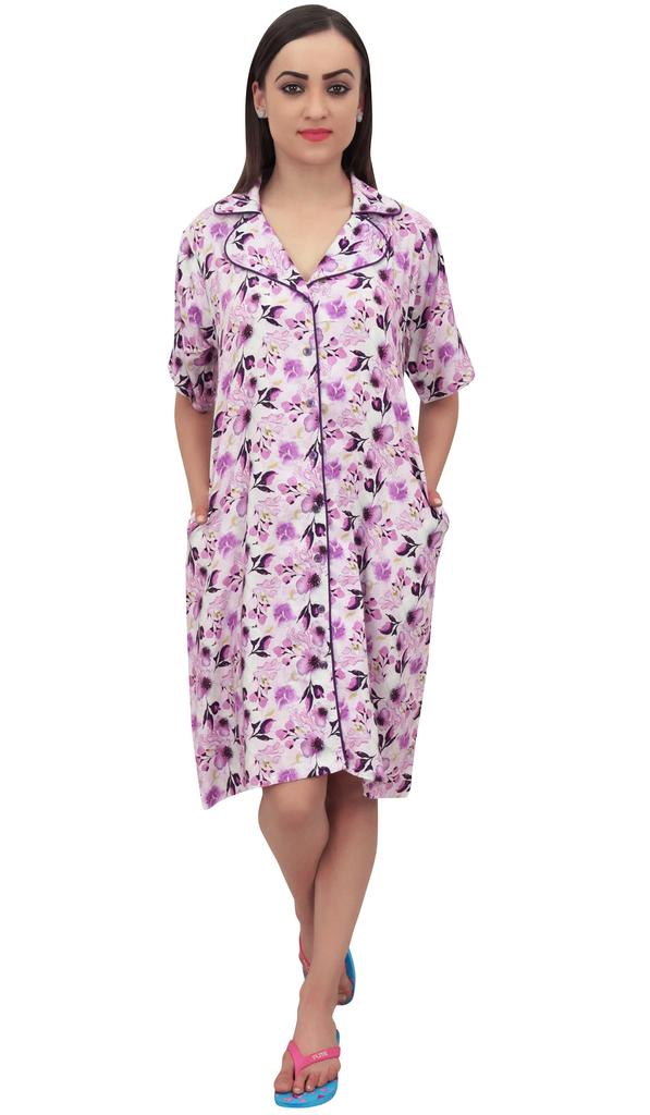 Bimba Floral Print Rayon Light Pink Women Short Sleeve Sleepshirt Nightwear -