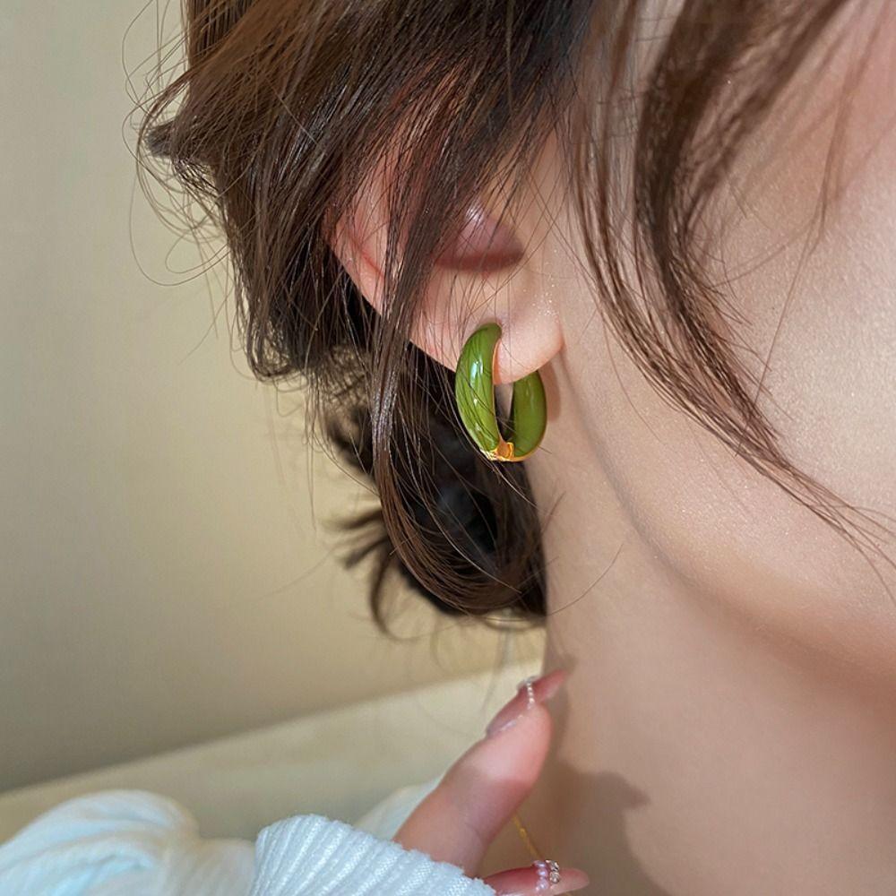 Exquisite Zinc Zinc Alloy Circle Women Jewelry Hoop Ear Buckle Korean Style Earrings Enamel Oil Drop Earrings