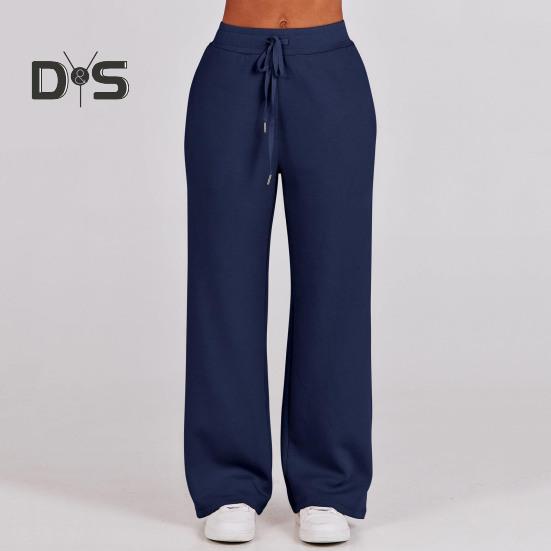 2Pcs/Set Women Solid Color Casual Outfit Lapel Zipper Neckline Long Sleeve Sweatshirt Elastic Waist Drawstring Wide Leg Pants Set