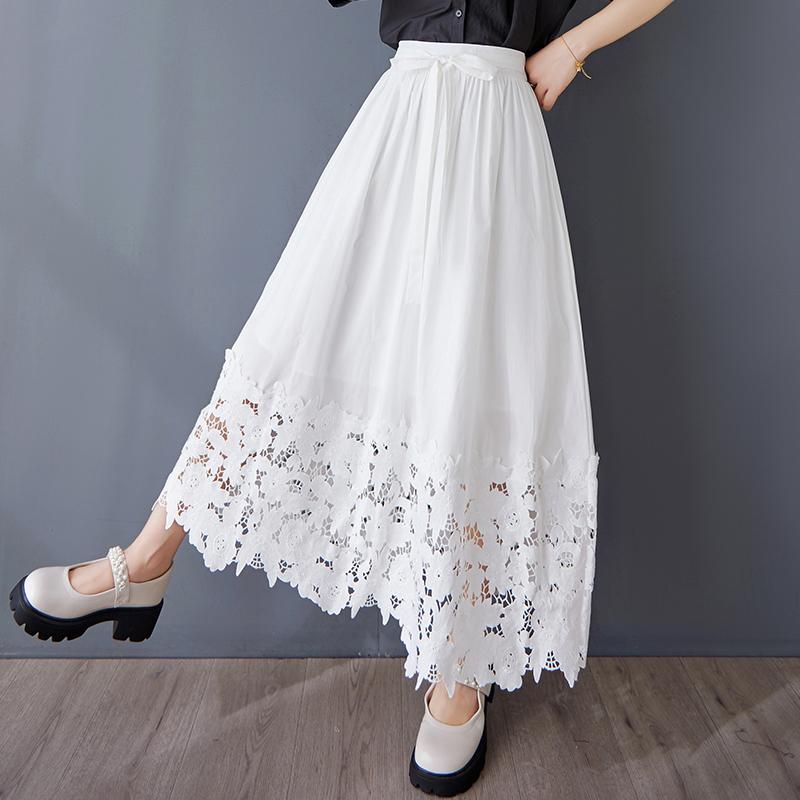 Dimanaf 2025 Женские летние юбки больших размеров Винтажные эластичные плиссированные элегантные кружевные юбки Новые с высокой талией
