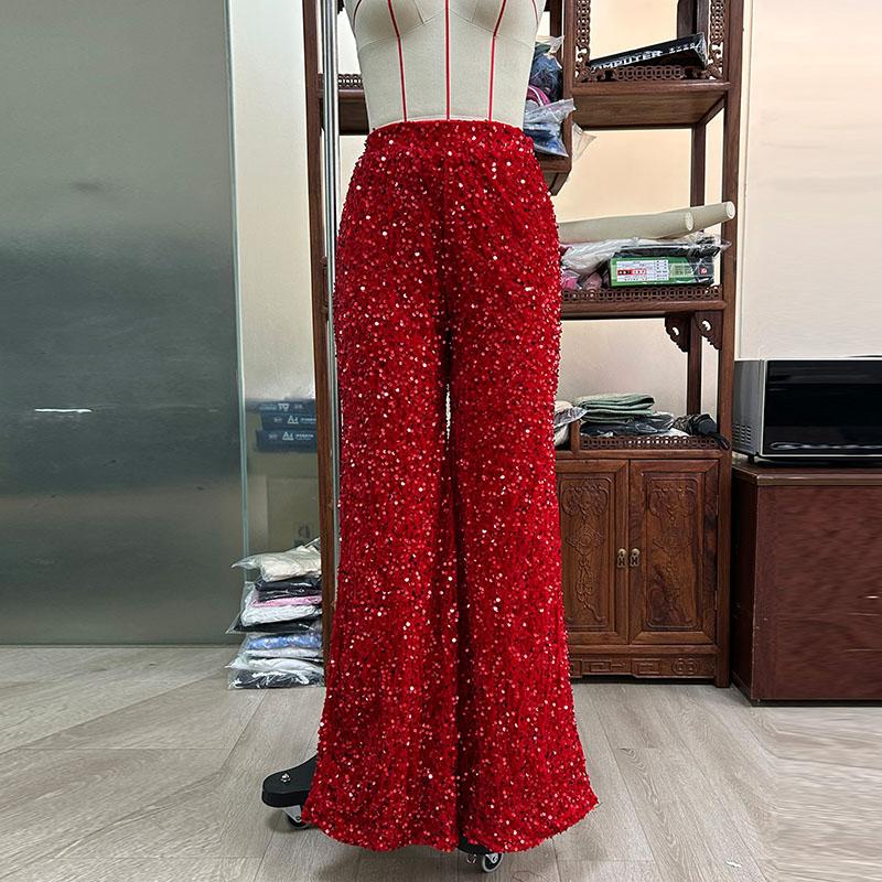Women Sequin Pants Sparkly Glitter High Waist Shiny Bottoms Casual Fashion Club Party Trousers Holiday Outfits