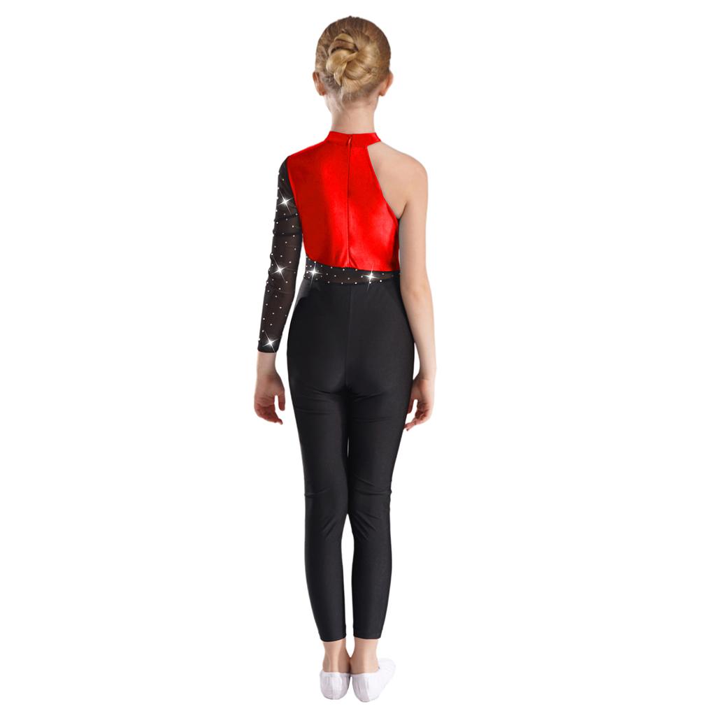 Комбинезоны для девочек с одним сетчатым рукавом, закрывающие все тело, гимнастическая форма для балета, современный танцевальный костюм для фигурного катания