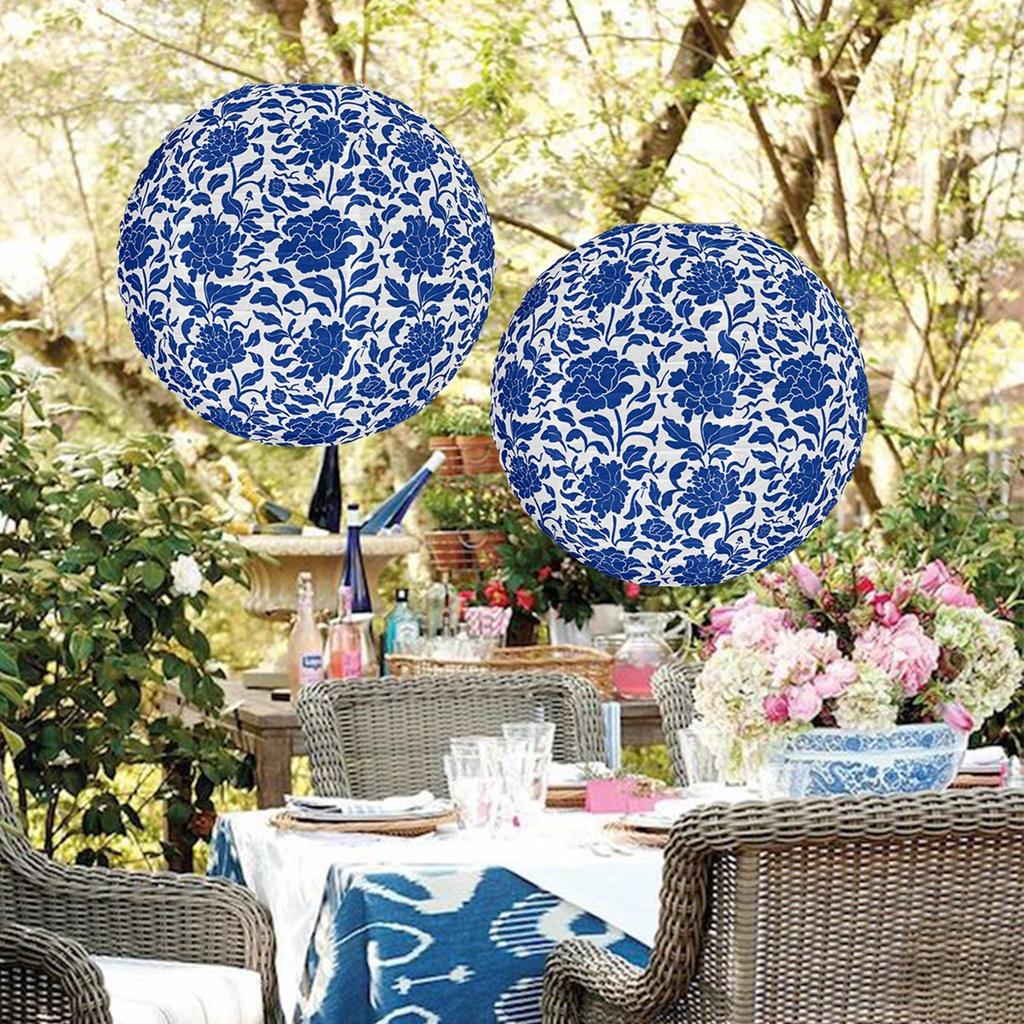 Pack of 6 Traditional Blue White Porcelain Paper Lanterns for Indoor Outdoor Use Handmade Hangings Party Ornament