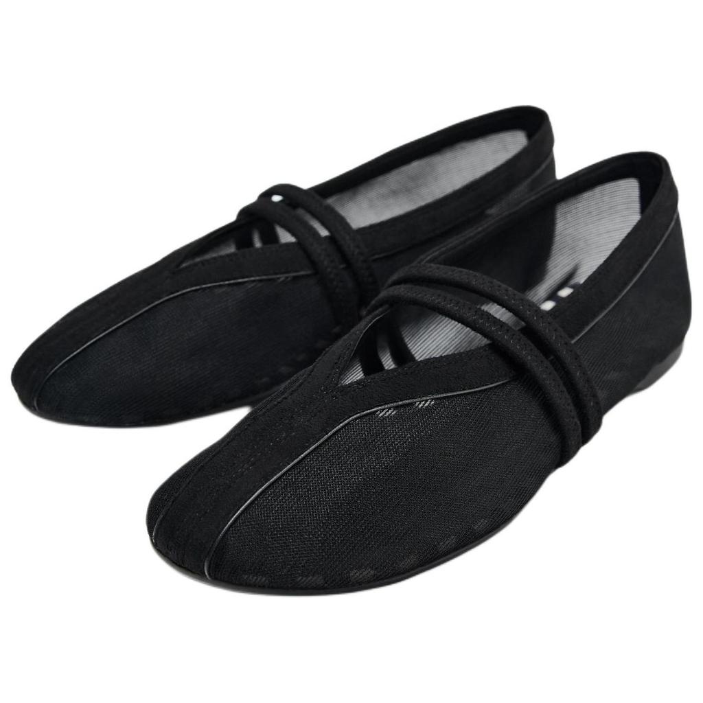 Zara Lightweight Vintage Minimalist Comfortable Double Strap Mesh Round Toe Ballet Flat Casual Shoes Women Flats Black 11532510-38