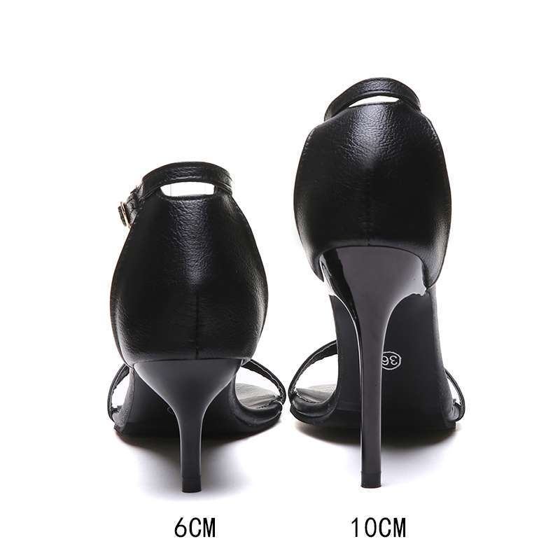 Sexy One-word Buckle Sandals 2025 New Summer Versatile High Heels Stiletto Black Women's Shoes Fairy Style Sw