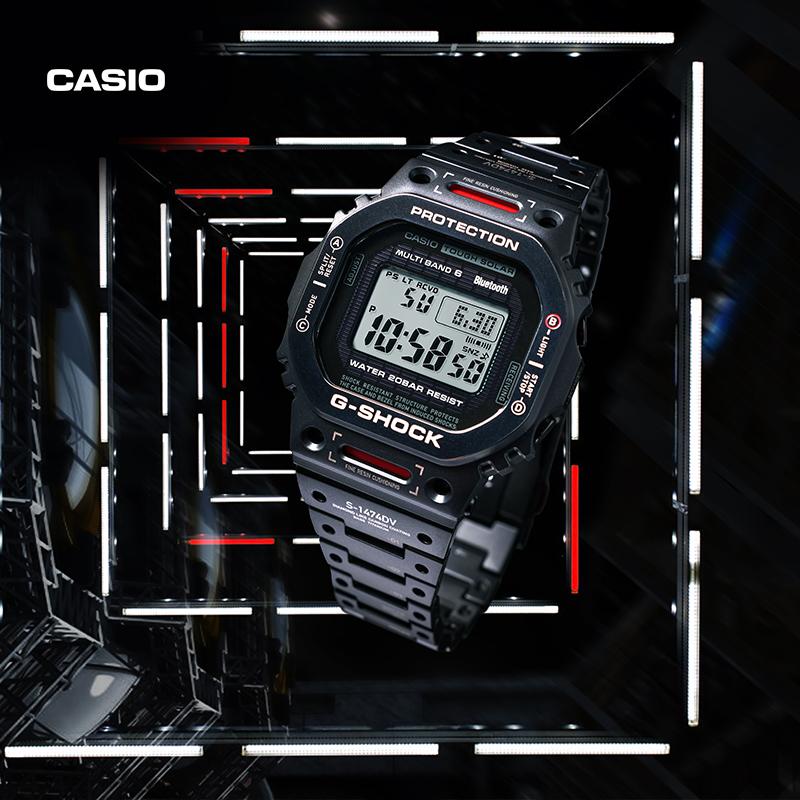 Casio Полностью металлическая серия-B5000 квадратный циферблат цифровой дисплей, радиосигнал шести станций, Bluetooth-соединение, водонепроницаемость 200 метров, питание от солнечной энергии GMW-B5000TVA-1PR