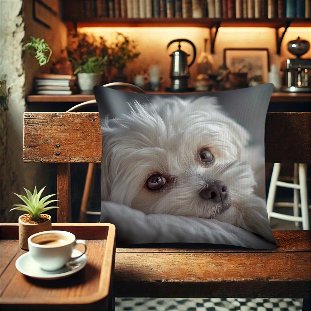 1pc Maltese Dog Close-up Pattern Pillowcase - Soft Short Plush Polyester, 45.01x45.01 cm Square, Hidden Zipper Closure, Machine Washable - Father's Da