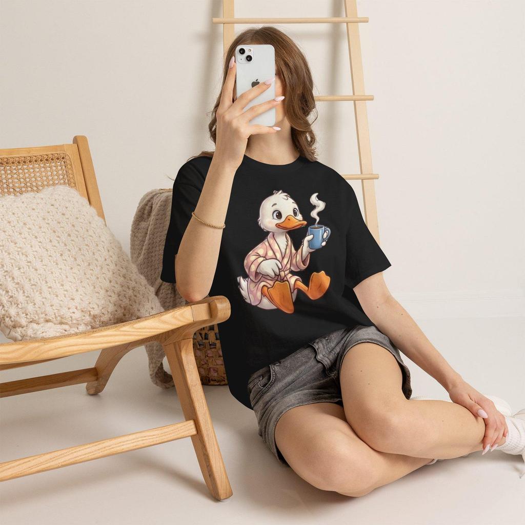 Cute Duck Coffee Shirt, Morning Duck Tee, Cozy Animal Graphic T Shirt, Coffee Lover Gift, Lazy Morning Aesthetic Tee