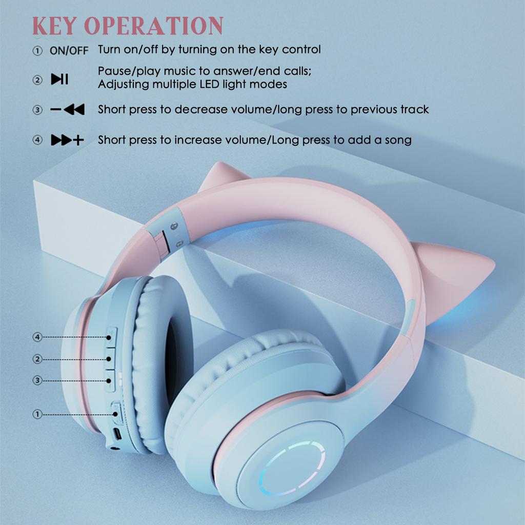 Светящиеся наушники с кошачьими ушками, складная игровая гарнитура с наушниками и разноцветной подсветкой, беспроводная связь BT5.3