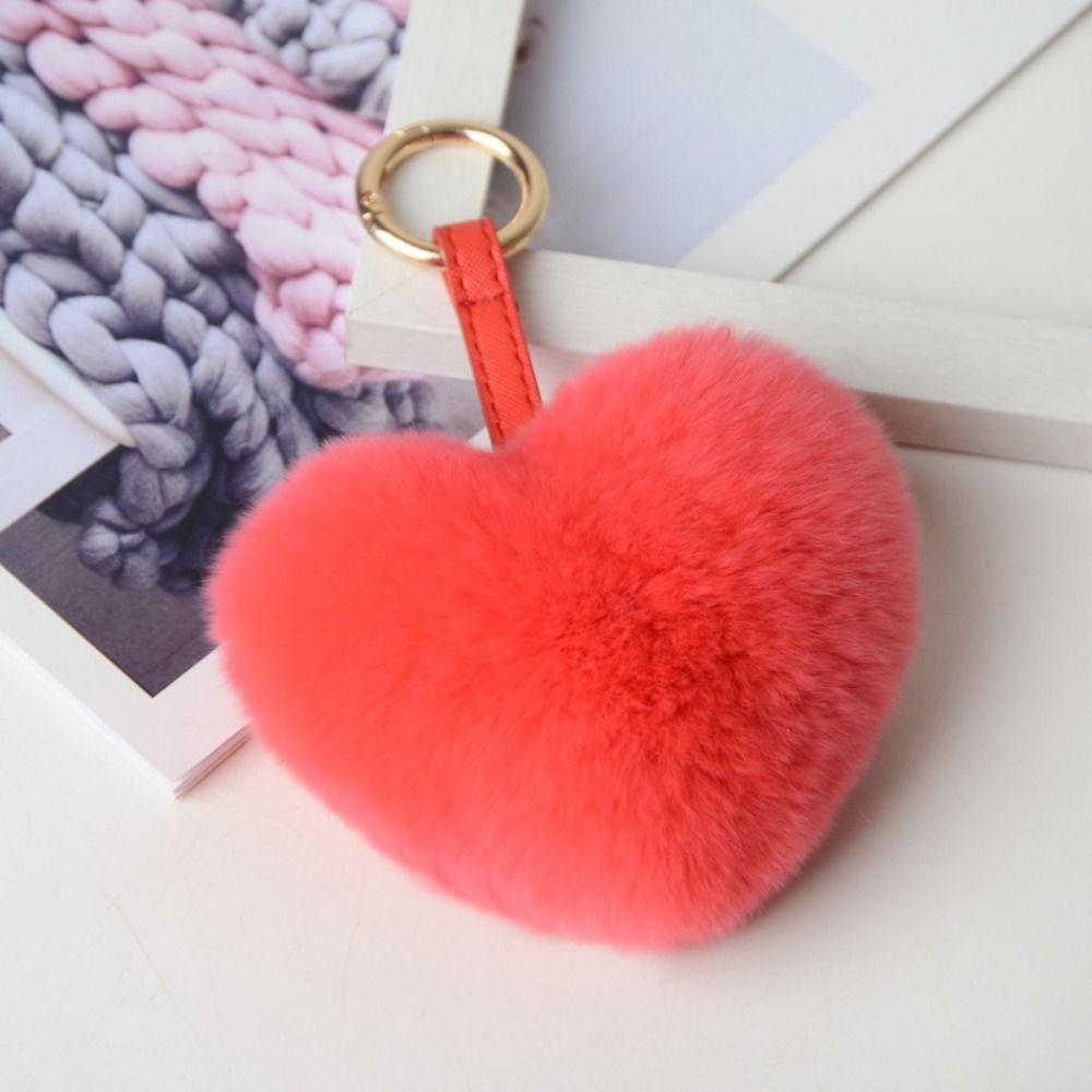 Rex Rabbit Fur Heart Fluffy Fur Keychain Cartoon Design Heart Plush Pendant Bag Decoration