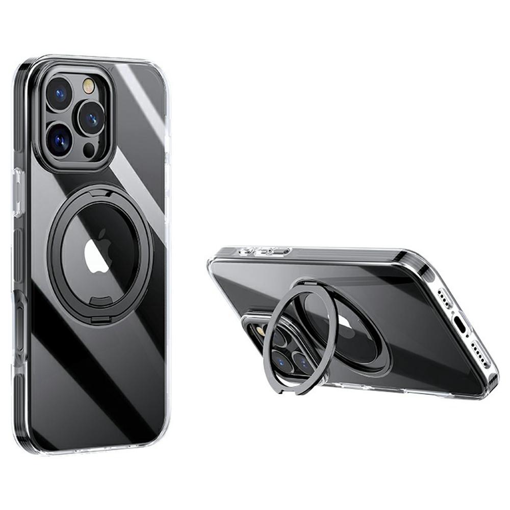 For iPhone 16 Pro Max Case Compatible with MagSafe Gear Fulcrum Kickstand Electroplating Lens Frame PC+TPU Phone Cover