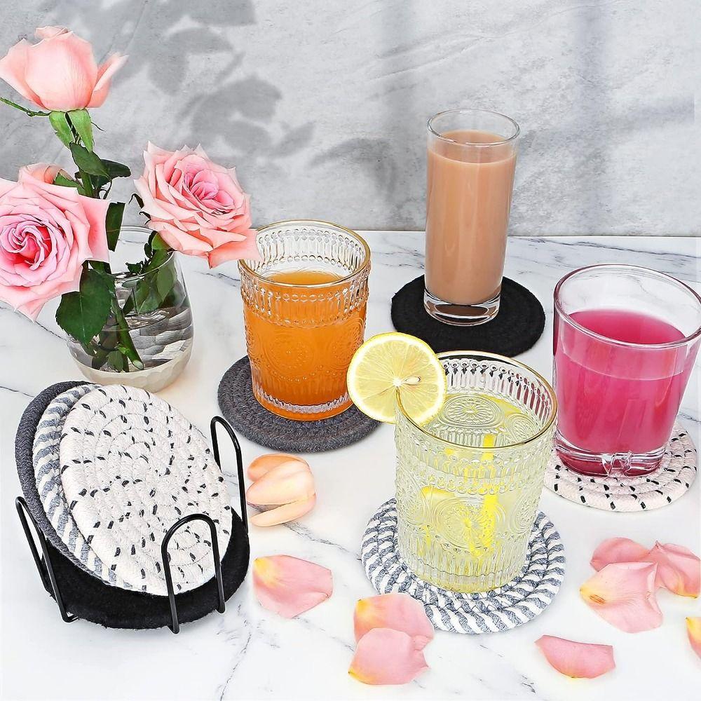 8/10 Pcs Cotton Rope Drink Coasters Round Hot Pads Mid Century Modern Dinner Plate Mat Set  Tabletop