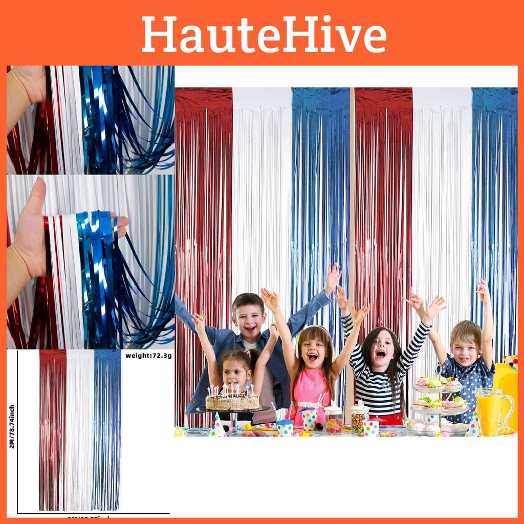 Яркие красно-бело-синие стримерные шторы ко Дню независимости для праздничного домашнего декора