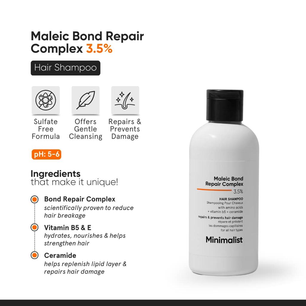 Minimalist Bond Repair Shampoo For Damaged & Frizzy Hair With Maleic Complex 3.5% Sulphate Free Cleanser 250 Ml Pack Of 1