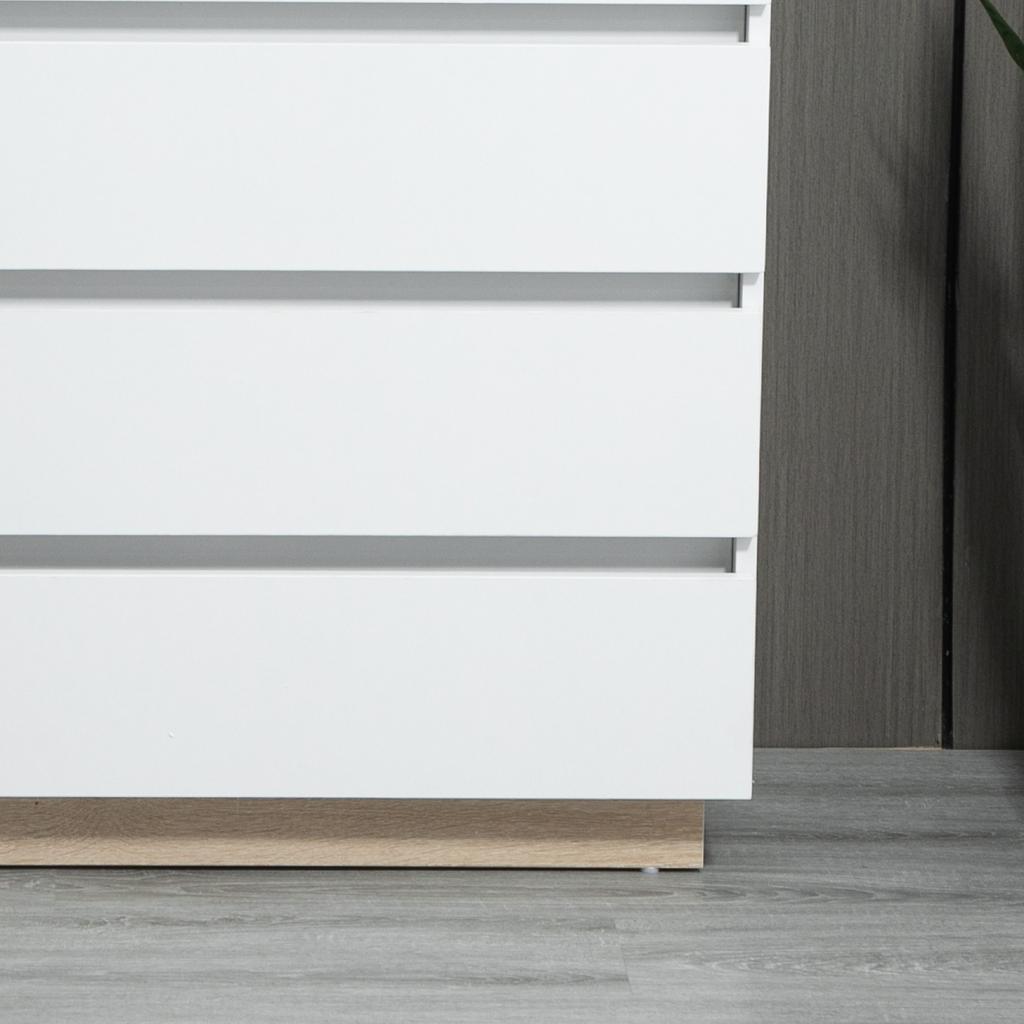 Chest of 5 Drawers Minimal in Wood, 80x40x109 cm, White and Oak Color